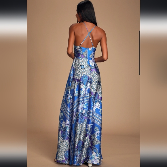 Lulu's Whirlwind Blue Scarf Print Maxi Dress, size Small, EUC - Picture 2 of 4